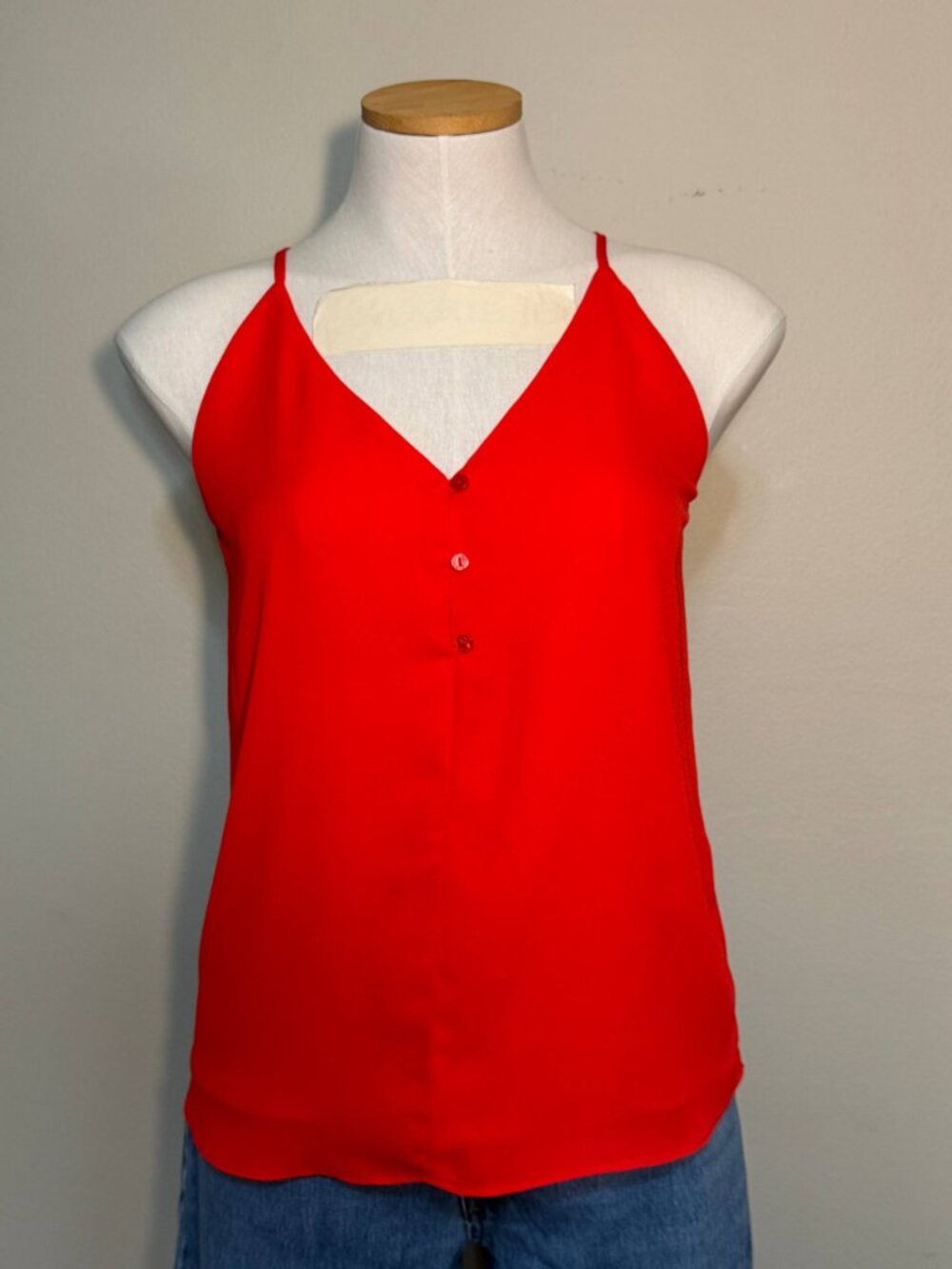 Versona Red Button-Front Cami Top with Spaghetti Straps | S